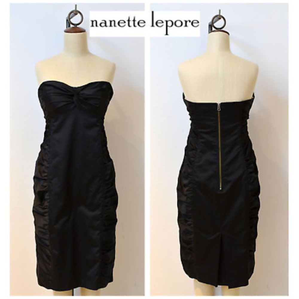 Nanette Lepore Black Ruched Gather Side Strapless Cocktail Party Dress - Size 4